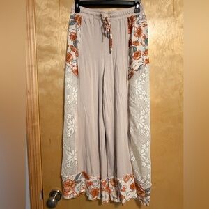 POL Floral Patchwork Wide-Leg Pants